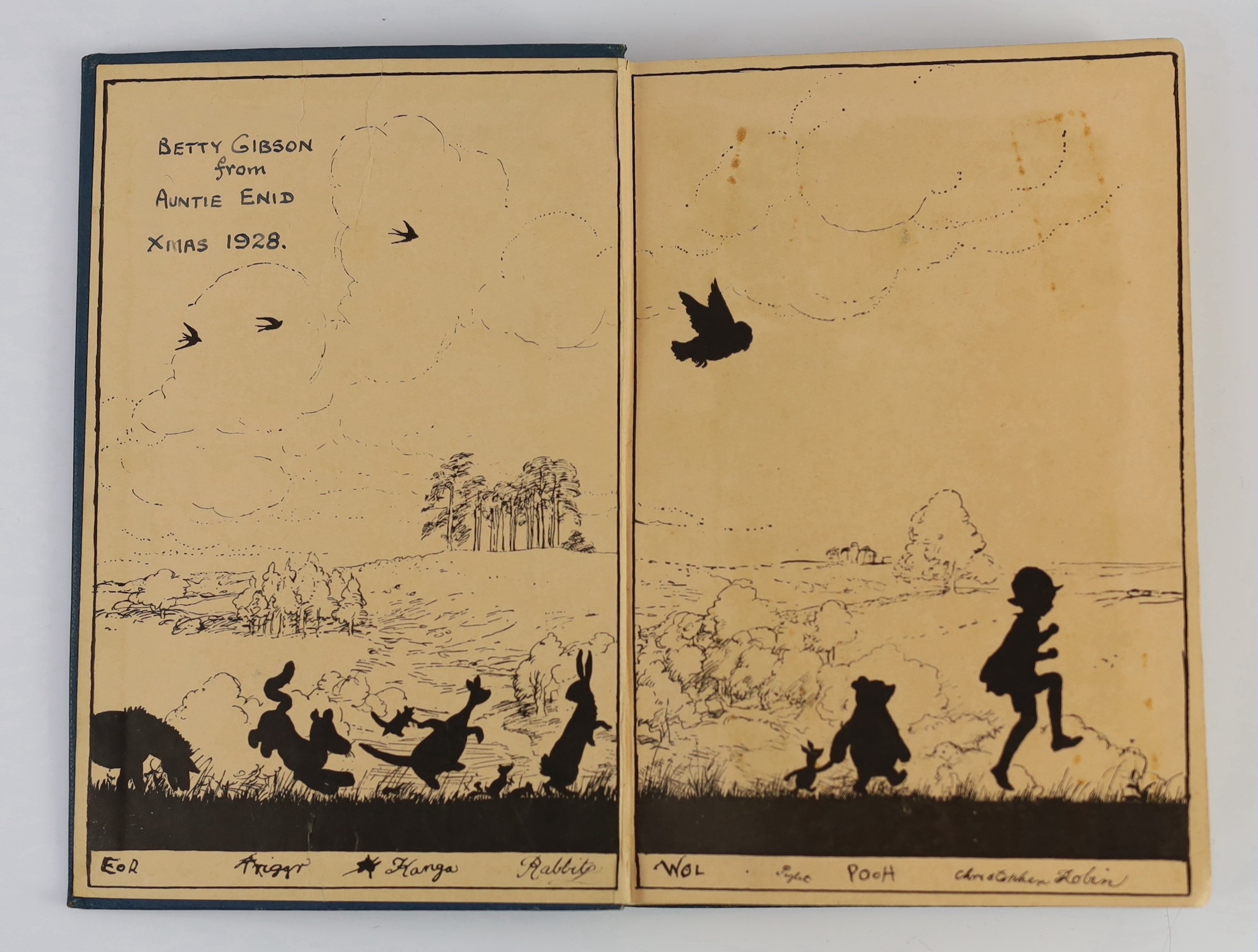 Milne, A.A. - Now We Are Six. First edition, illus. throughout (by Ernest Shepard, some full-page), half title, together with - The House at Pooh Corner. First edition. (illus. etc. as before); royal blue gilt decorated